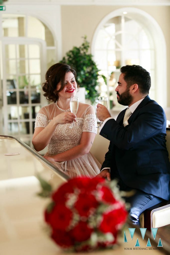 Bride and Groom in the hotel lounge bar at the Rock Hotel Gibraltar