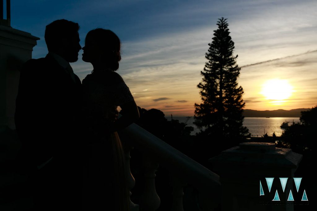 Bride and Groom silhouette shot overlooking the bay of Gibraltar