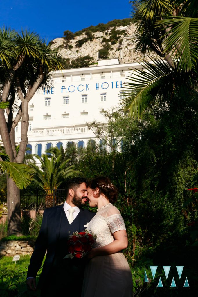 The Rock Hotel Gibraltar wedding with the hotel in the background