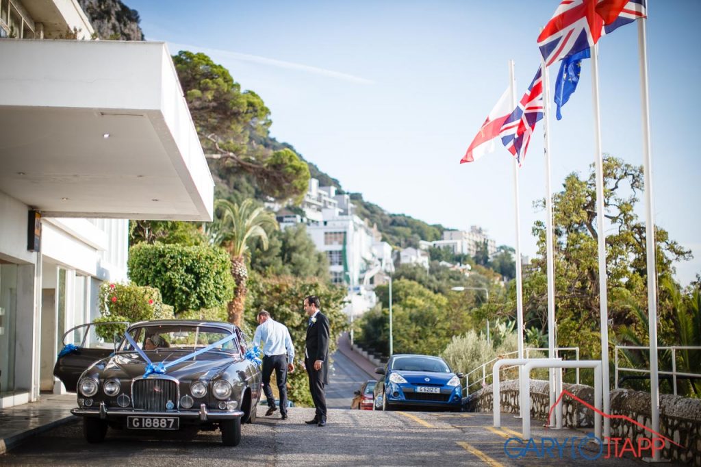 Wedding car outside the Rock Hotel Gibraltar