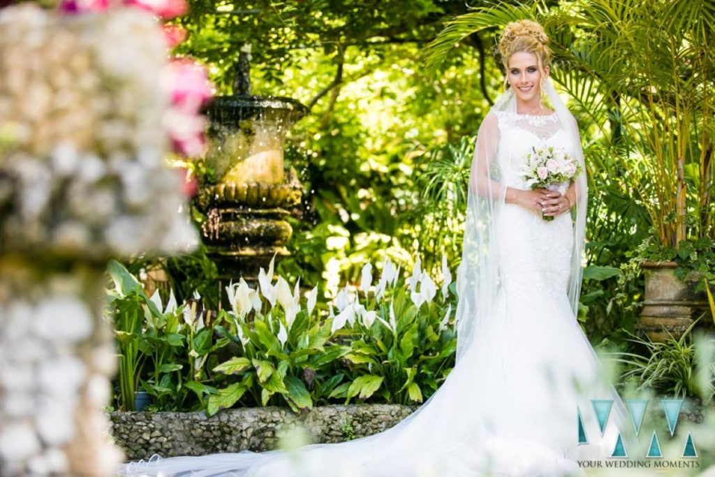 The Dell Gibraltar Wedding Bride in the Botanic Gardens