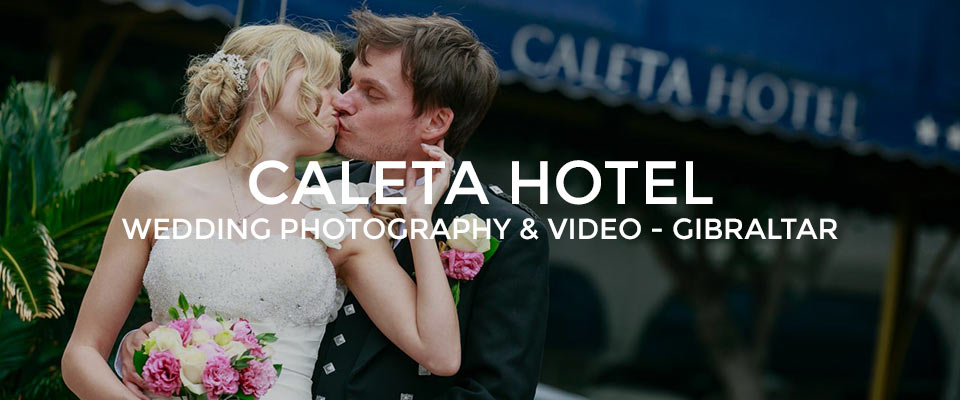 Bride and Groom outside The Caleta Hotel Gibraltar wedding venue