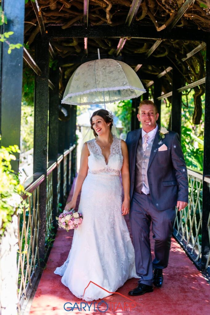 Wedding couple on the bridge The Botanical Gardens Gibraltar