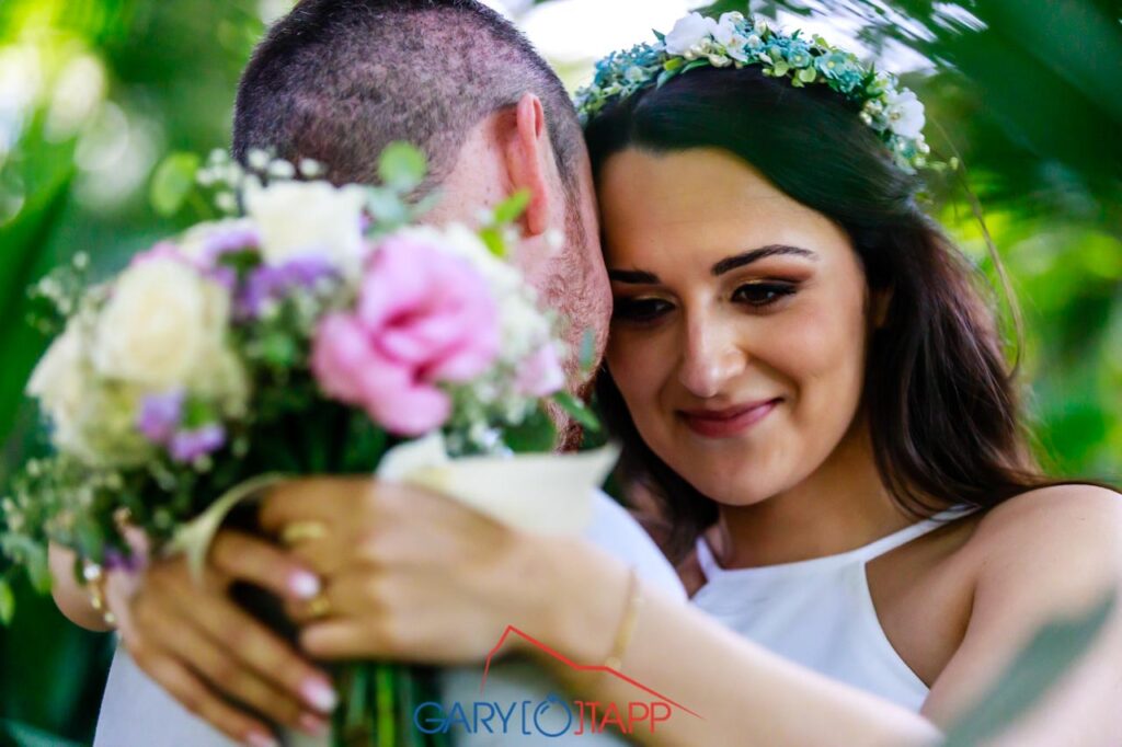 Happy bride in The Botanical Gardens Gibraltar