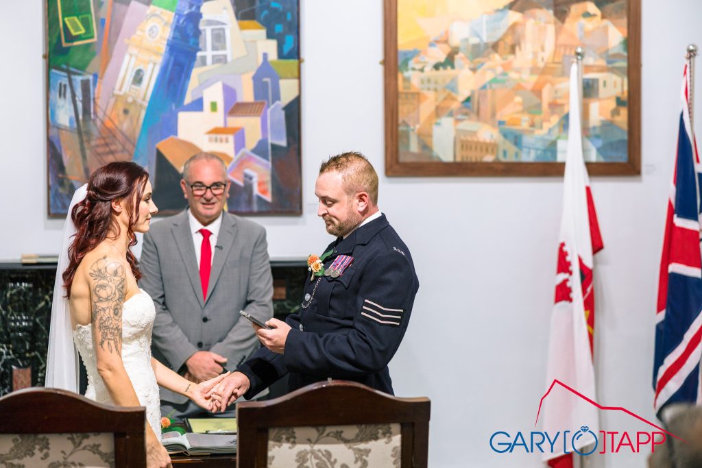 Gibraltar City Hall Wedding Photographer 2 Bride and groom during Gibraltar City Hall wedding registry ceremony